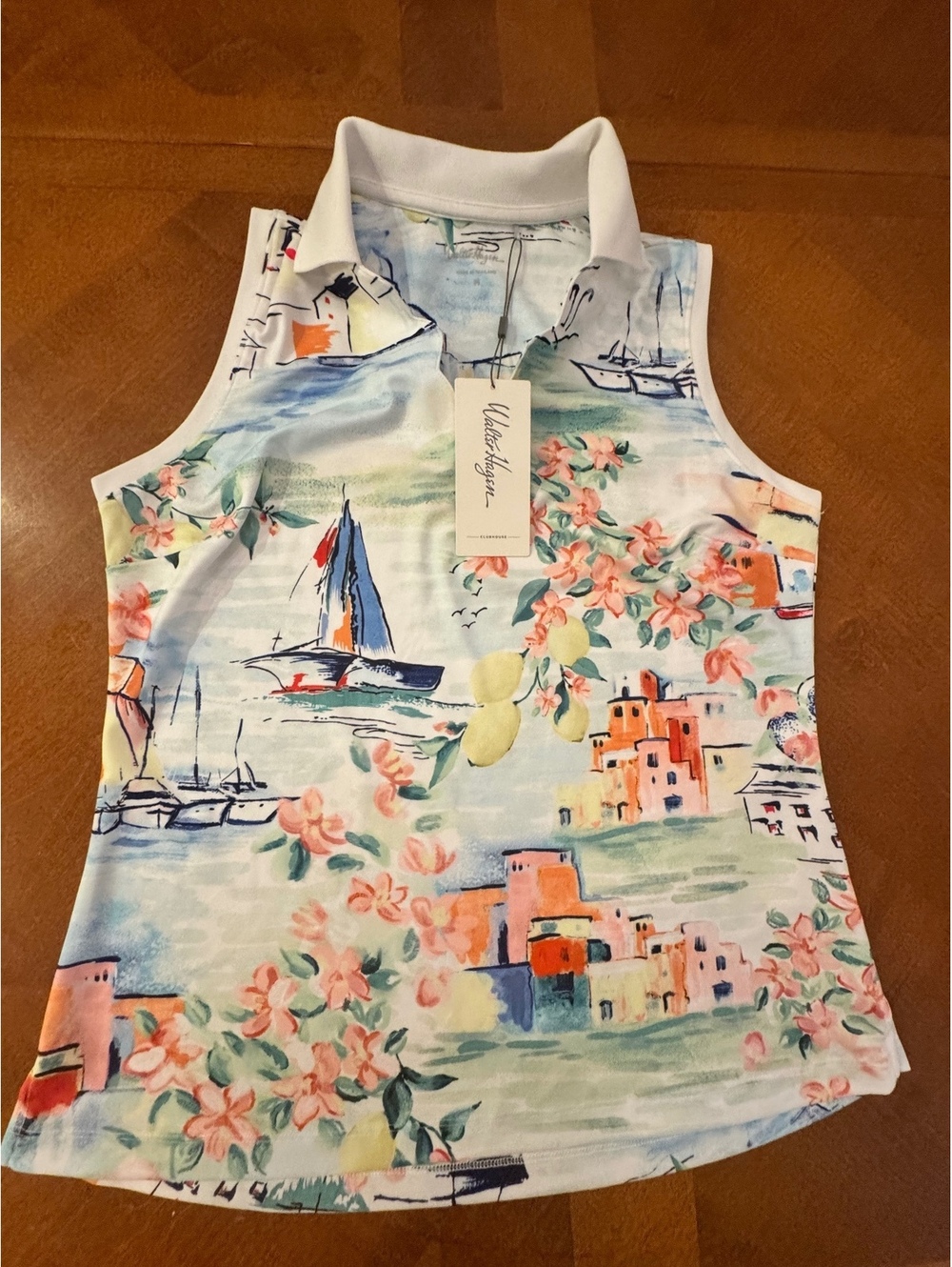 Walter Hagen Women's Sicily Scape Sleeveless Polo Shirt Size M 2705
